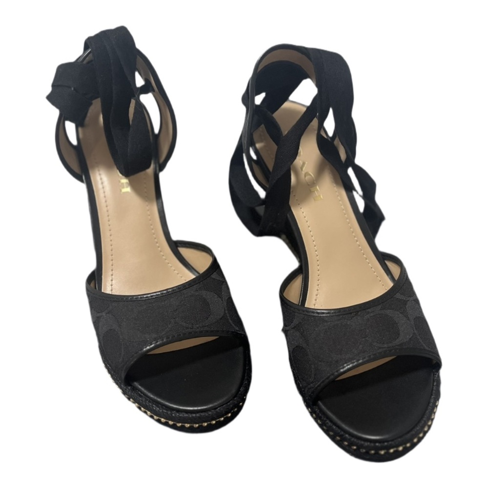 Coach Black Patterned Wedge Sandals - Picture 2 of 4
